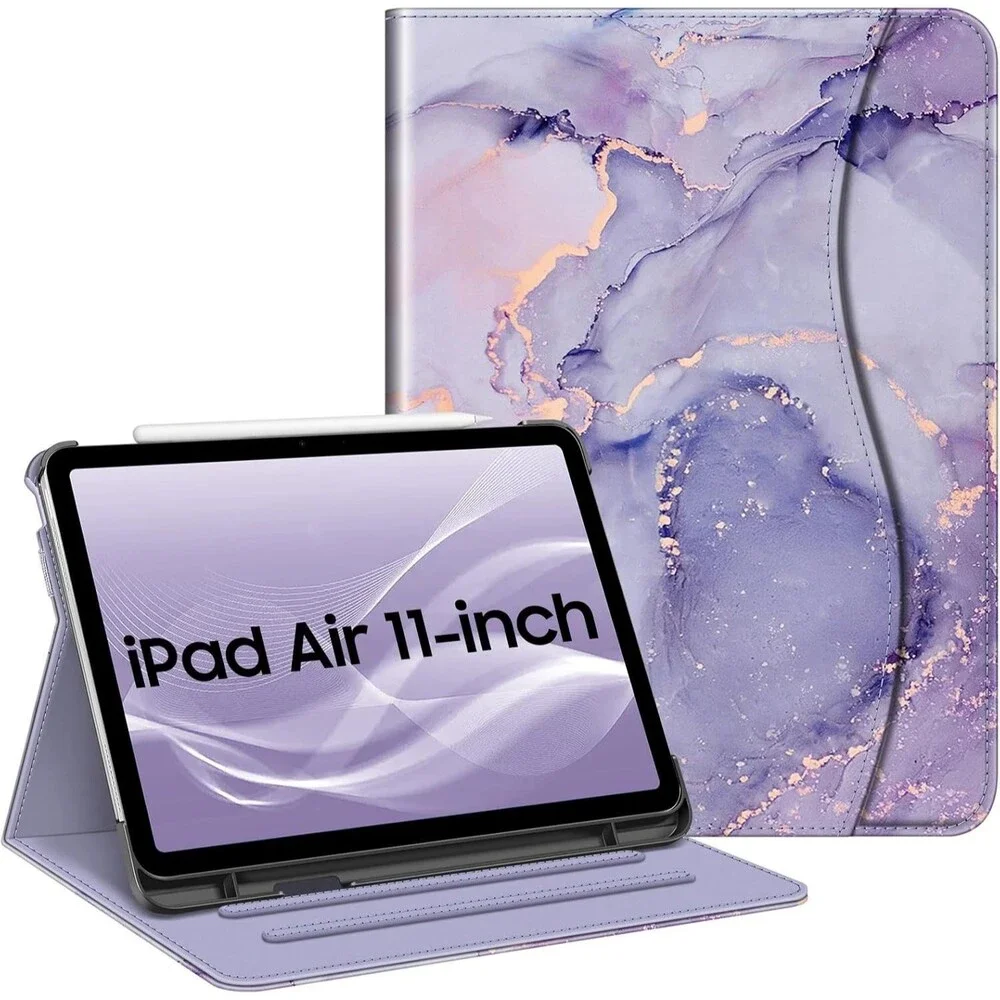 Case for iPad Air 11-inch Lavender Blue Rose Gold Marble Angle View Cover